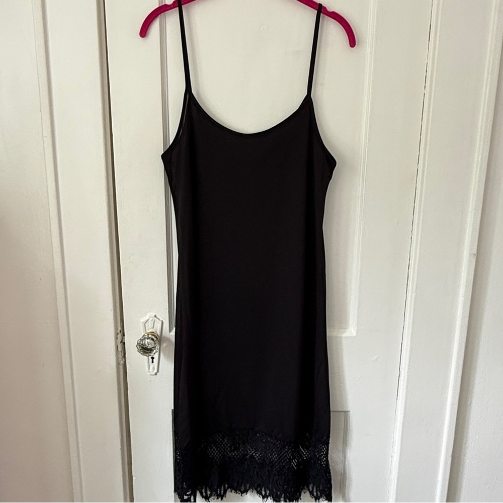 ZARA Black Lace-Trim Slip Dress Size S